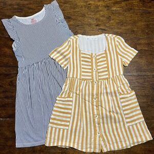 BUNDLE ZARA Girls Dress Yellow Stripe Sz 5 H&M Dress Blue Sz 6X Spring Summer